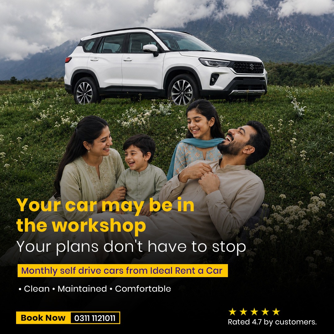 Family relaxing in a meadow beside a rental SUV